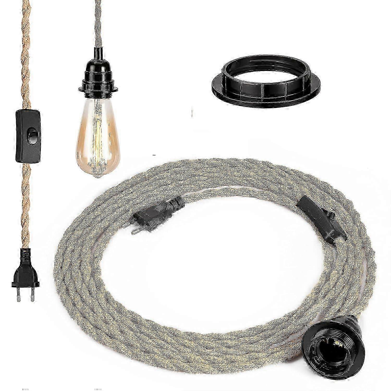 4.5M 2-Conductor Linen Fabric Electric Cable with E27 Socket and On/Off Switch for DIY Lamp Making (Bulb Not Included)