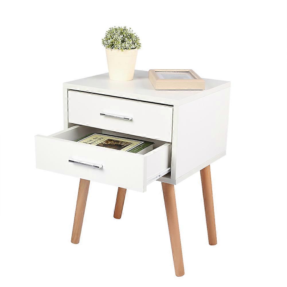 White Bedside Table 2 Drawers 40x35x50cm Compact Nightstand