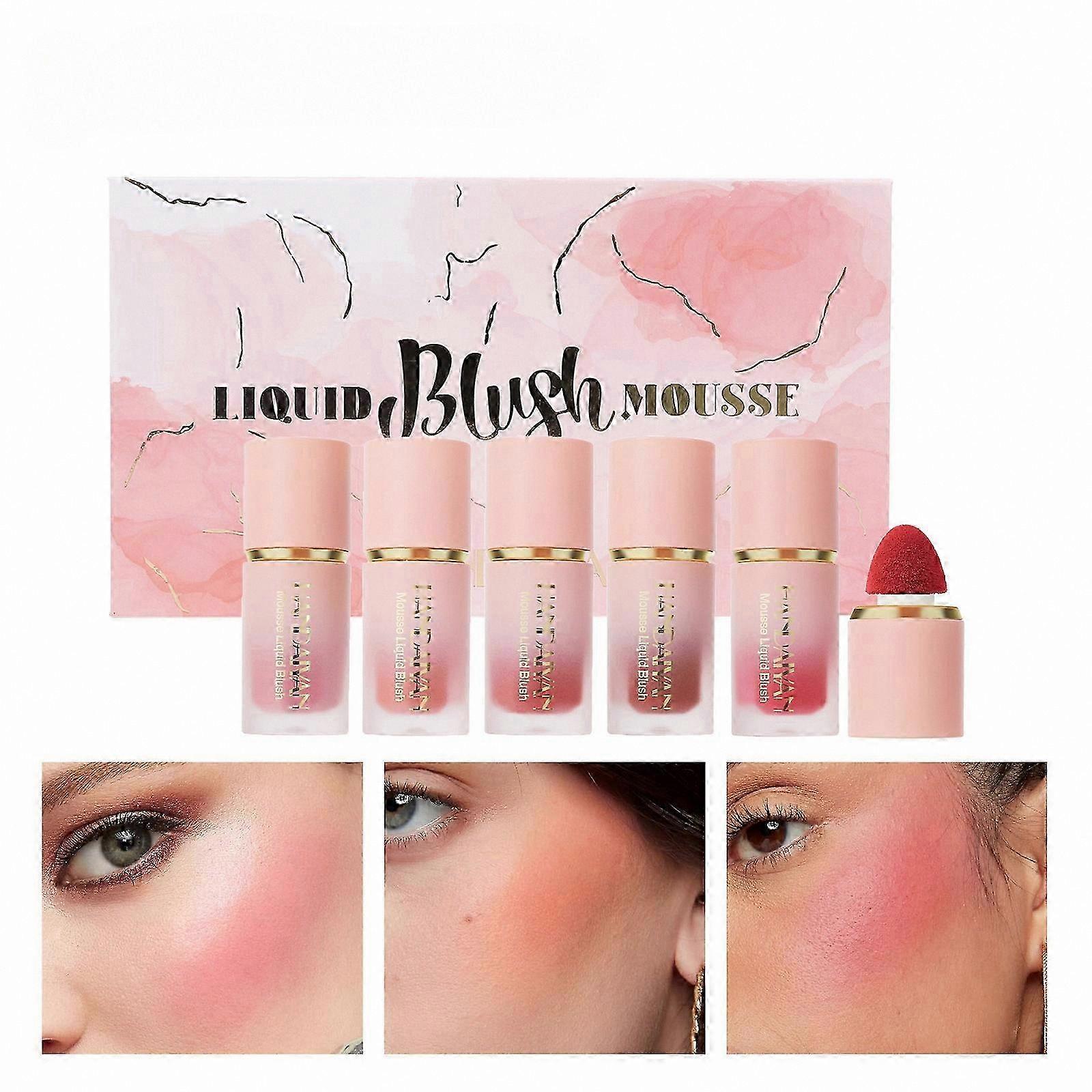 Matte Liquid Blush Set, 5 Colors Waterproof Mousse Blush, Lightweight & Breathable Cheek Tint for All Skin Types