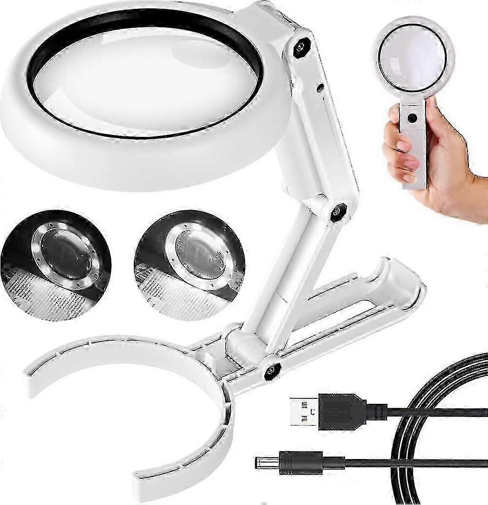 30x 10x Magnifying Glass With Light And Stand, Foldable Handheld Magnifying Glass & 2 Level Dimmable For Close Work
