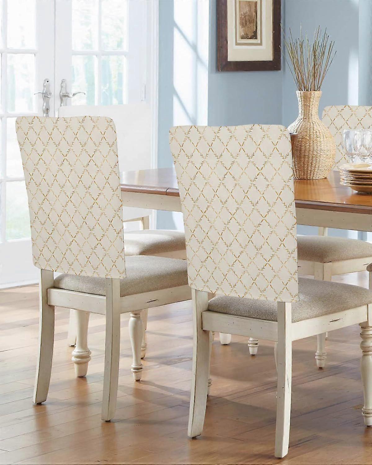 Beige Rhombus Chair Back Cover, Classic Geometric Plaid Dining Chair Protector