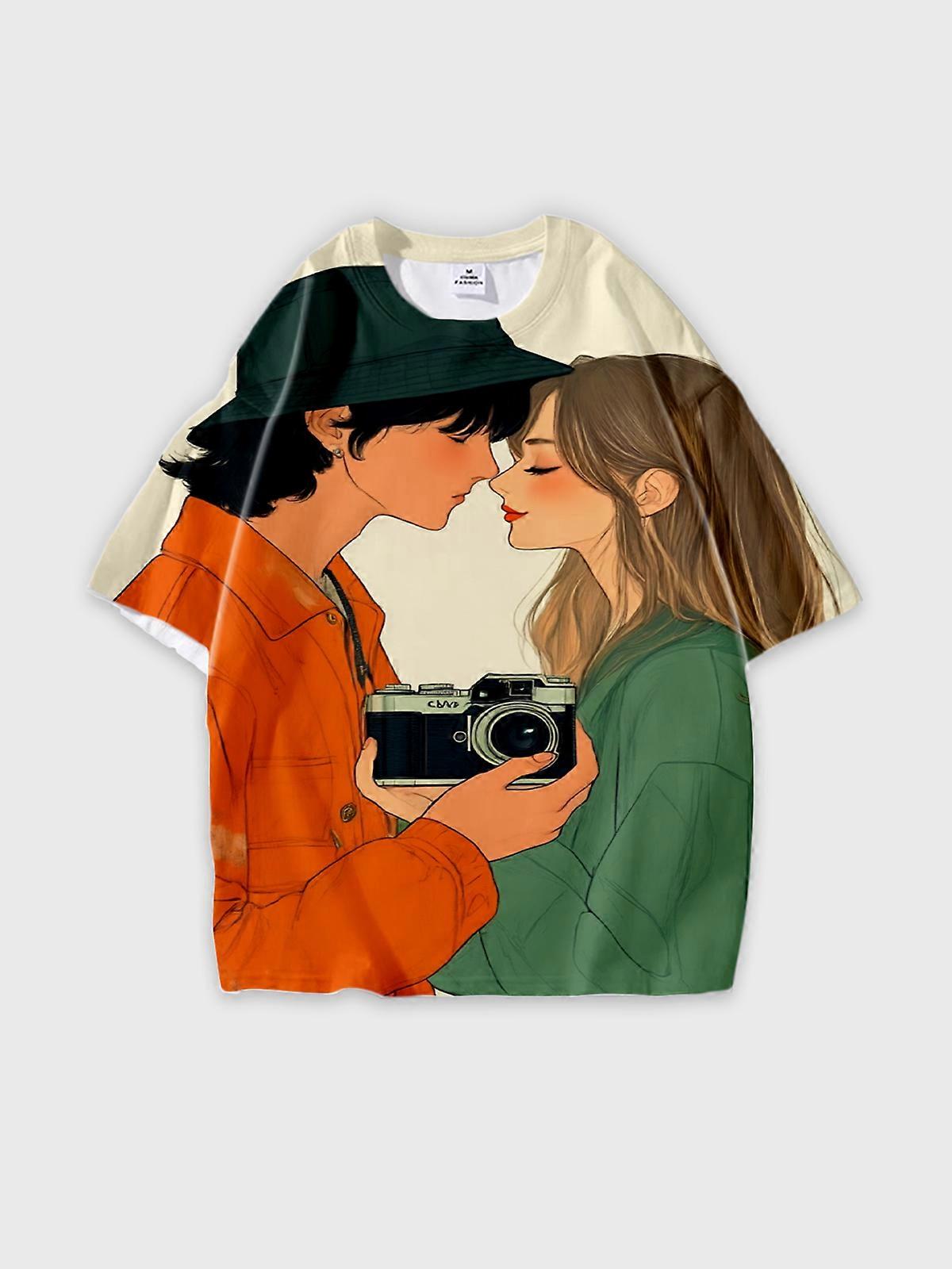 T-Shirt Short Sleeve Round Neck, Summer Casual Loose Graphic Tee, Unisex Pattern V2240