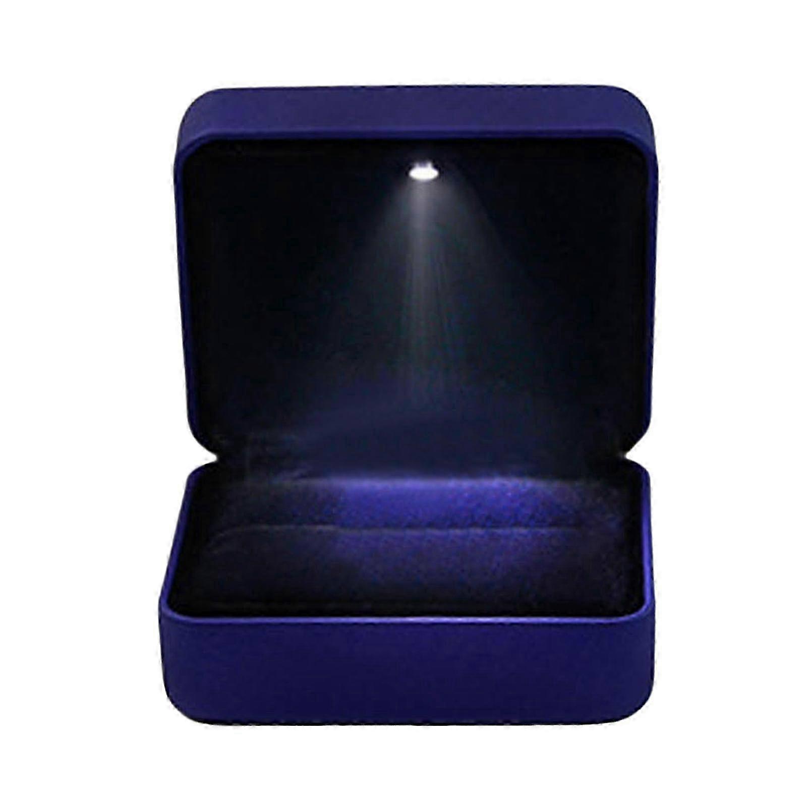 Luxury Ring Box with Light with LED Lighted up Ring Case Blue