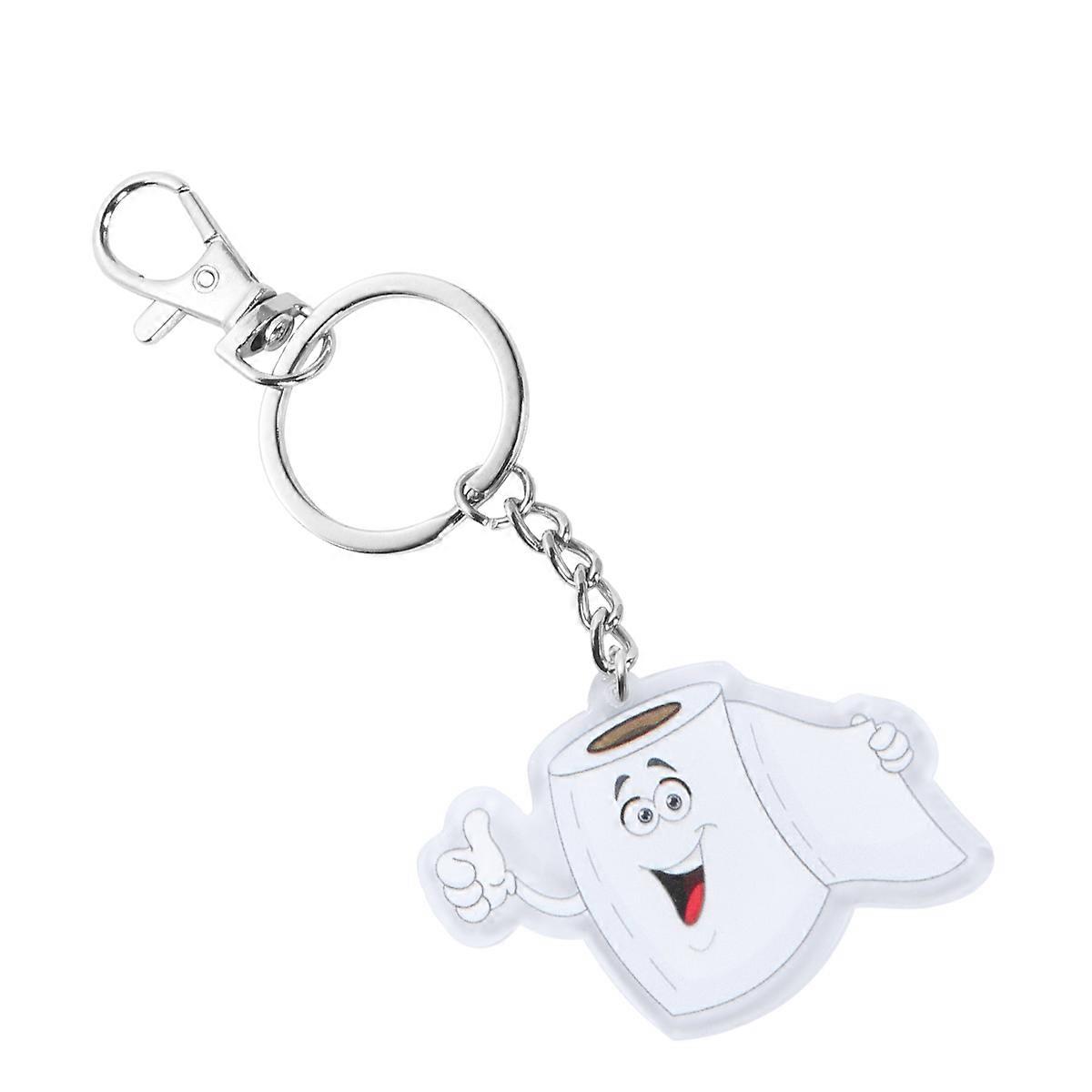 Roll Paper Shaped Key Chain Acrylic Key Ring Transparent Bag Hanging Pendant White 2pcs