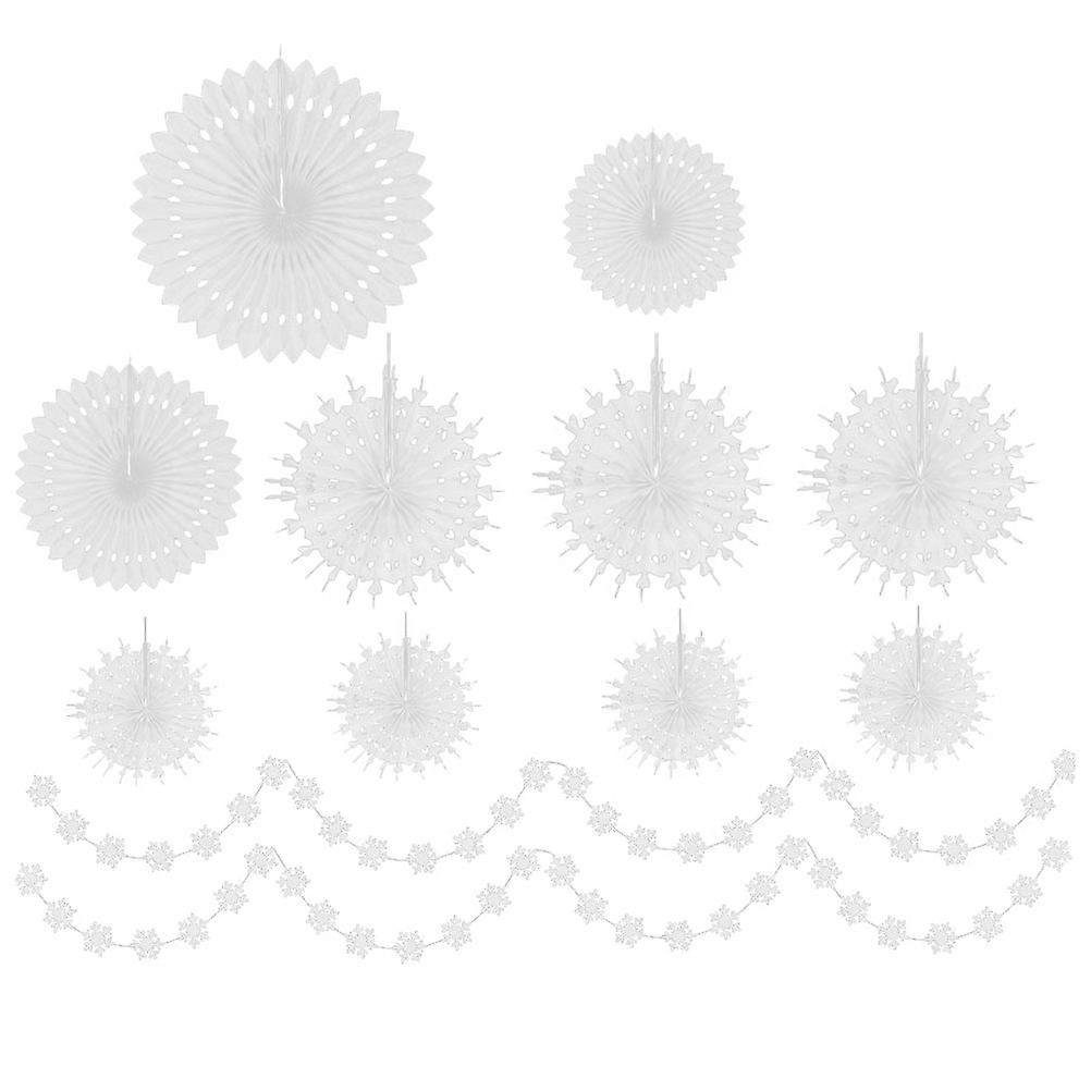 Snowflake Party Paper Fan Hanging Decoration for Winter Parties White Paper Fans and Garlands 1 Set