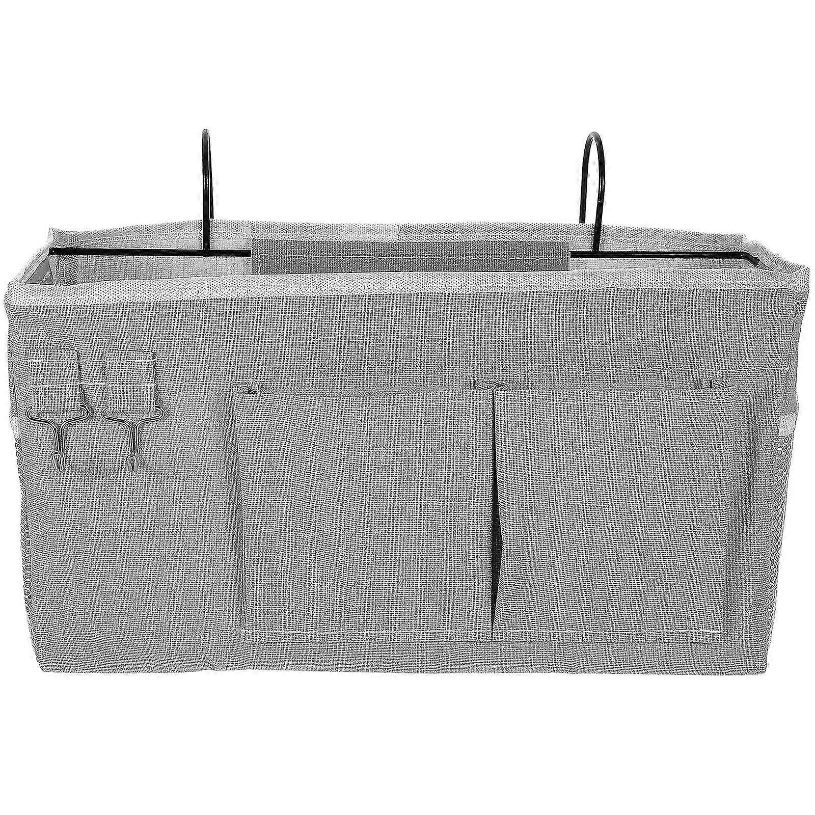 Bedside Organizer Bedside Storage Organizer Rectangular Simple Design Grey Iron Fabric Hanging Storage 1Pcs