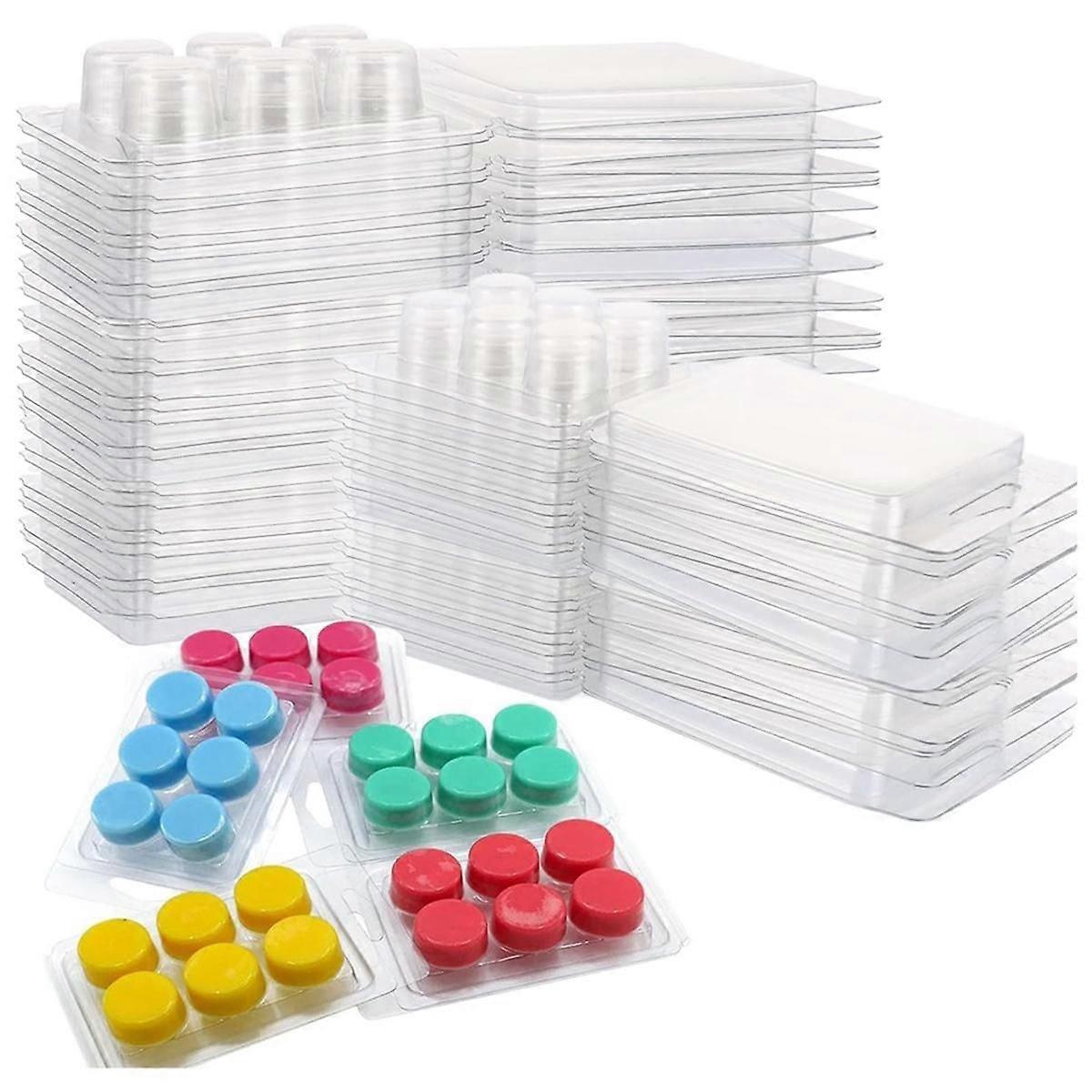 150 Pack Wax Melt Clamshells , 6-Cavity Clear Empty Plastic Round Shape Square Wax Melt Container (