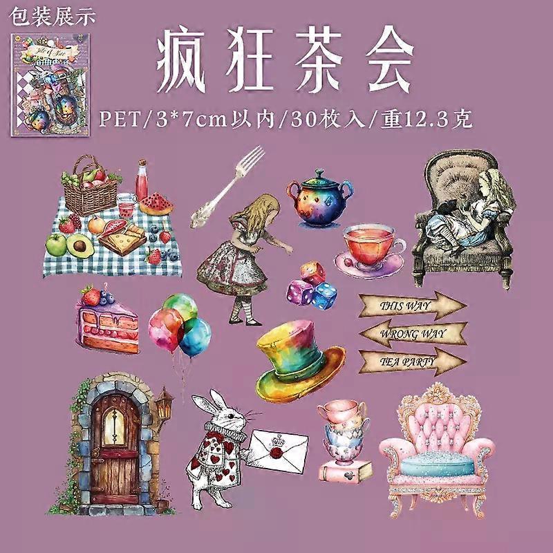 30pcs Alice Story Series PET Background Decoration Stickers DIY Handmade Material Scrapbook Diary Album Aesthetic Stationery