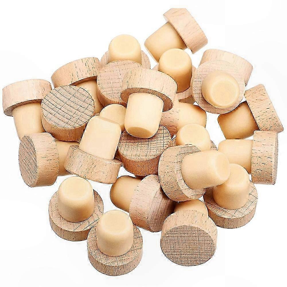 30-Pack Reusable Wooden Wine Stoppers, T-Shaped Bottle Corks for Wine Preservation