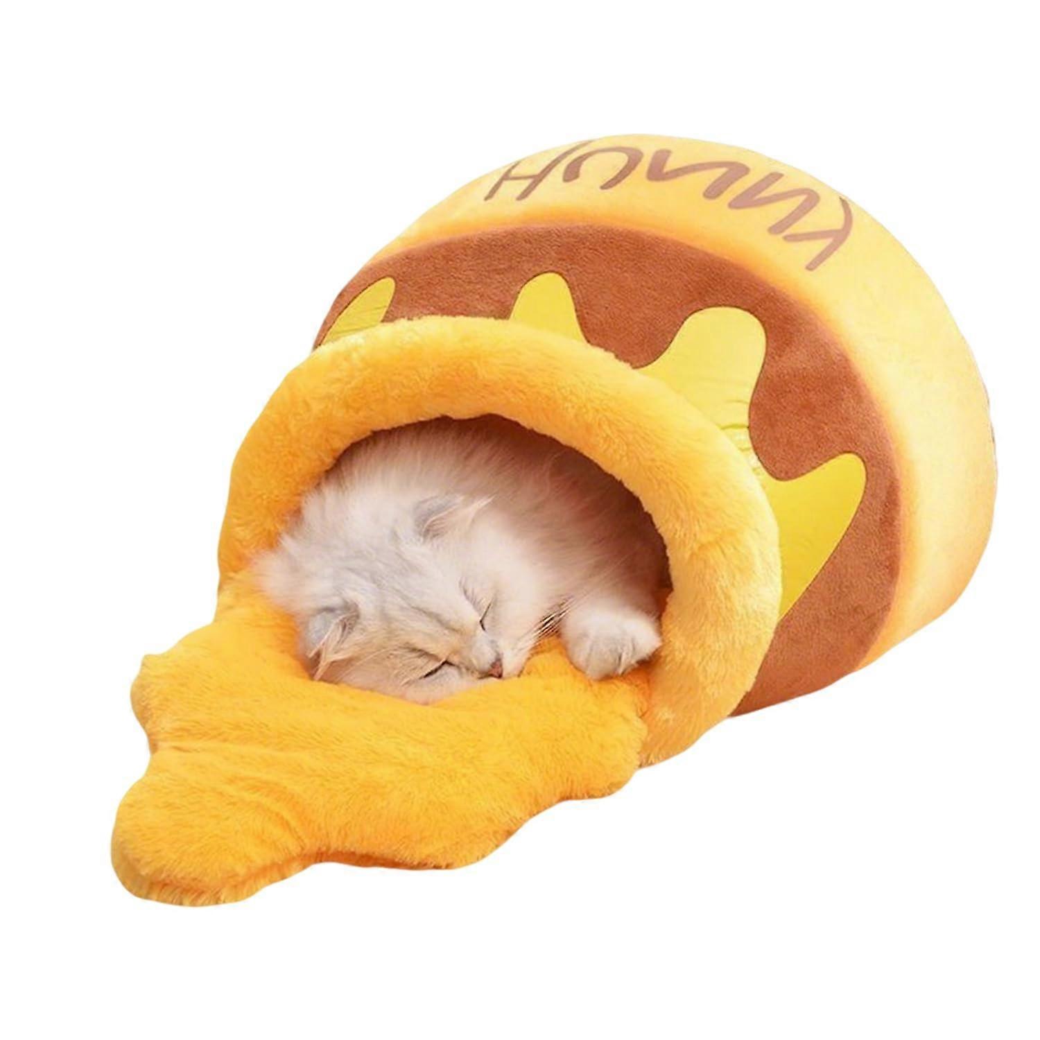 Cat Bed Honey Pot Cat Cave Bed With Memory Foam And Soft Rebound Sponge Removable Honey Cushion Cartoon Design 43X27 Cm