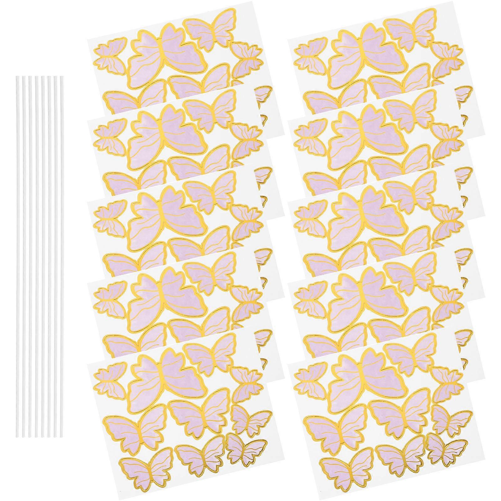 10 Sheets of Butterfly Cake Toppers for Party Made of Golden Paper Material