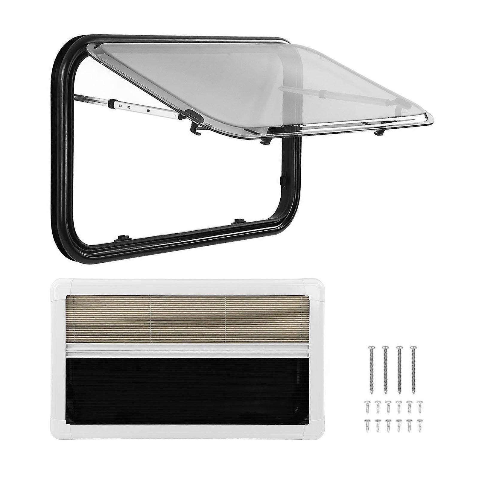 900x500mm RV Push Out Window Double Layer UV Resistant 75 Opening Angle External Exit Window with Insect Net Privacy Curtain