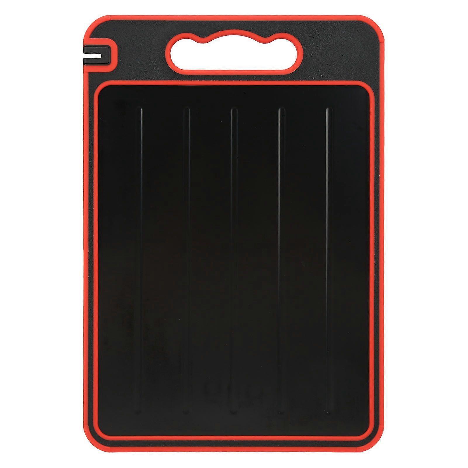 3 in 1 Double Sided Frost Away Plate Chopping Board Fast Defrosting Tray with Knife Sharpener for Frozen Meat Food Thawing Black Red