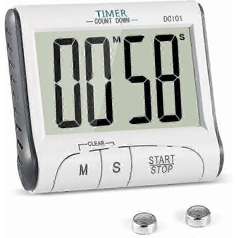 Kitchen Timer, 24h Digital Magnetic Electronic Kitchen Timer Digital Timer With Sound Alarm Lcd Display Countdown Timer Magnetic Holder - White