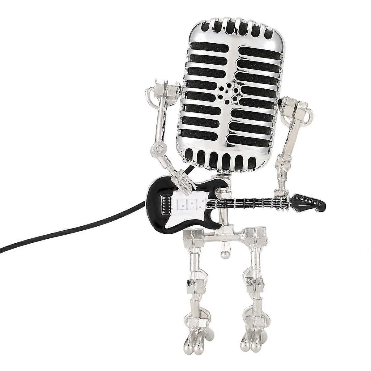 Microphone Robot Table Lamp, Holding Guitare Night Light, Black
