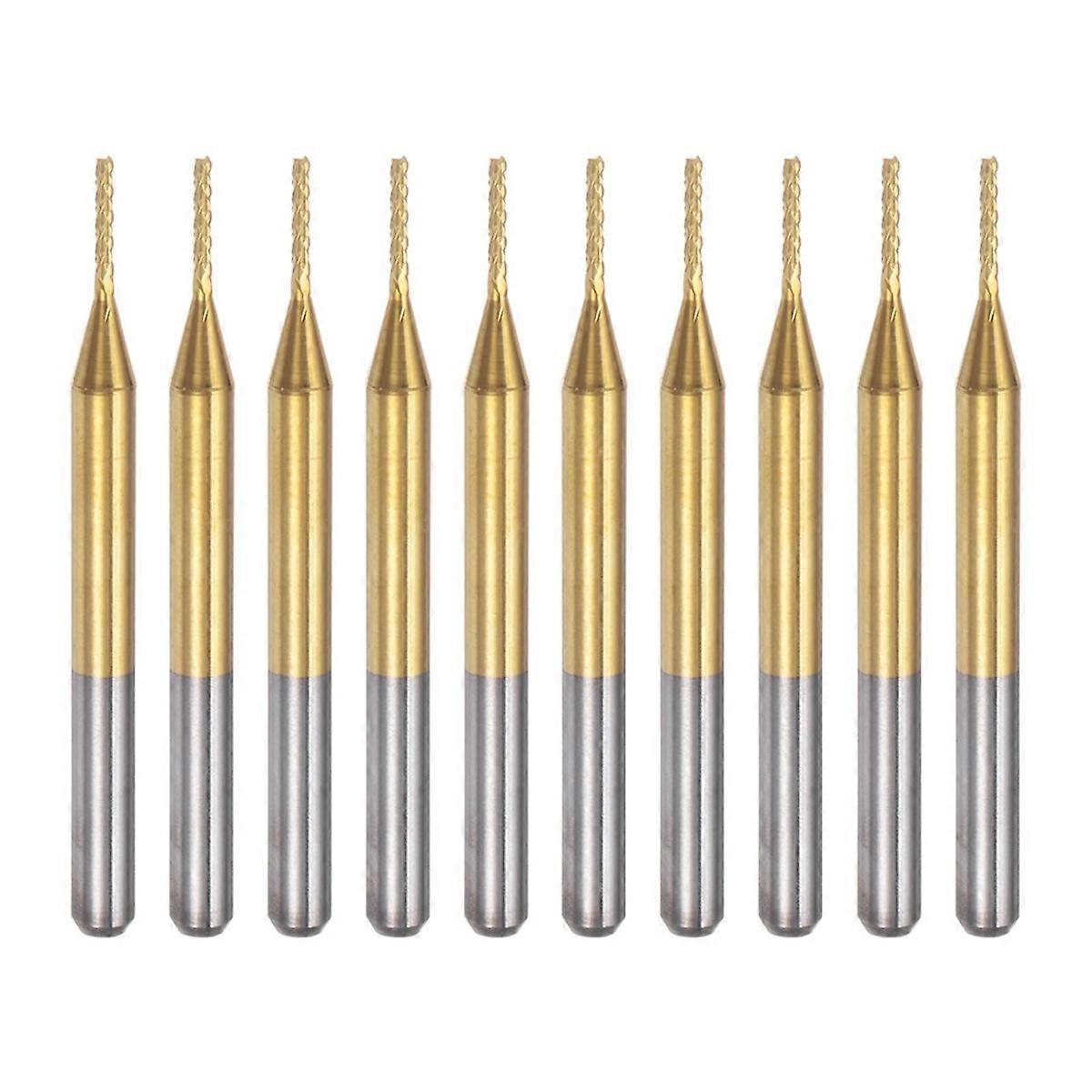 10PCS Titanium Coat Carbide For PCB Machine, 1/8 Inch Shank 0.9Mm