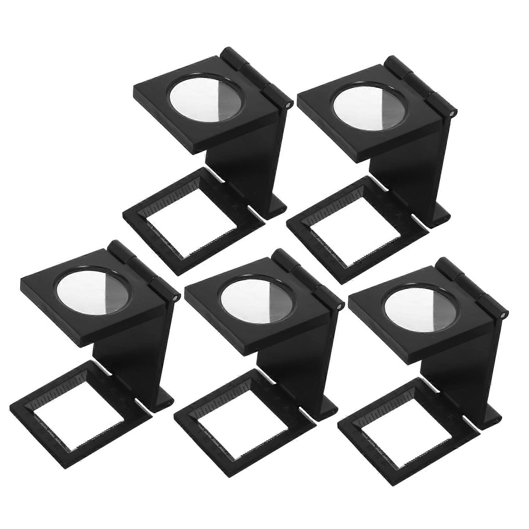 Foldable Pocket Magnifier 5Piece Plastic Loupe With Scale For Jewelry, Textile And Coin Inspection, Lightweight Design
