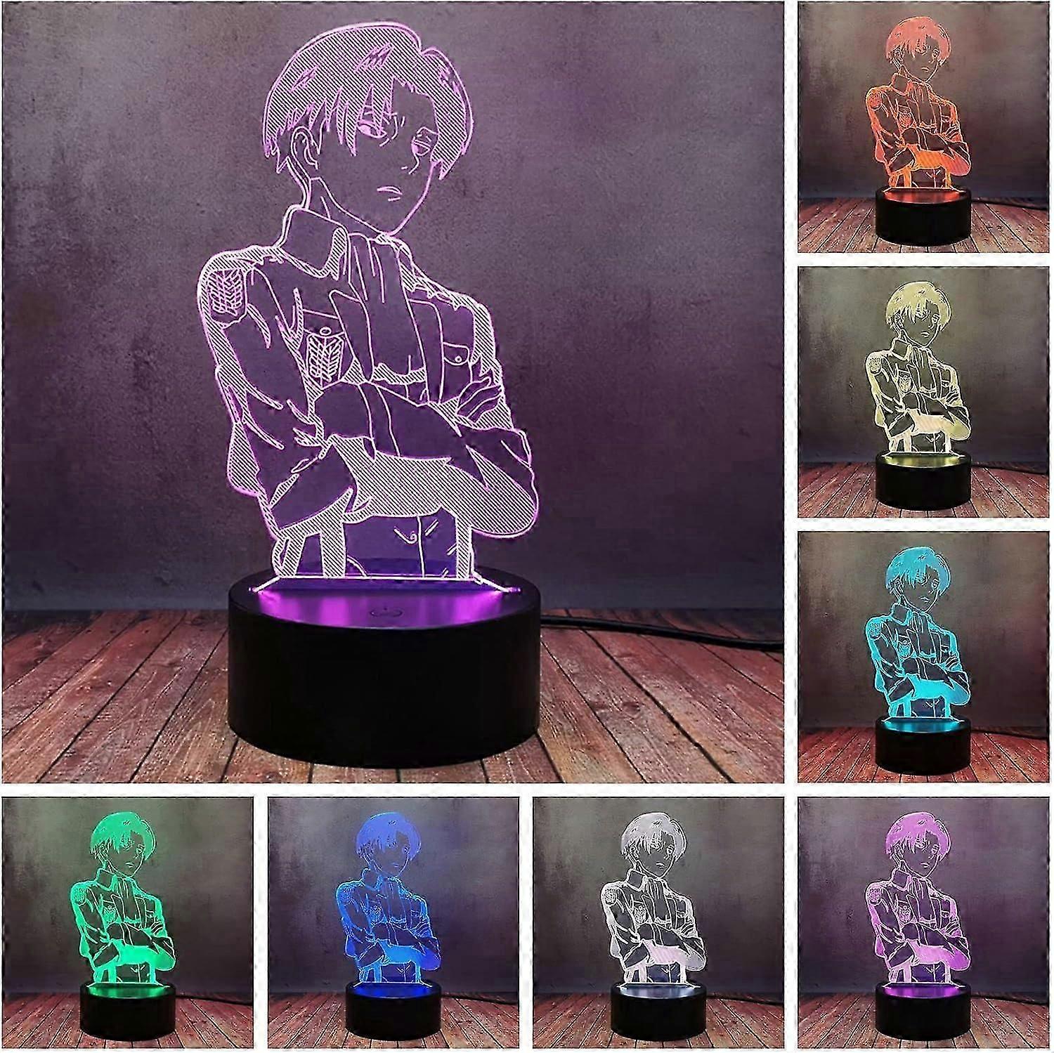 Creative Levi Ackerman 3D LED Table Lamp Japan Anime Illusion Night Light 16 Color Dimmable Touch Remote Lamp Portable Home Bedside Table Lamp Best Bi