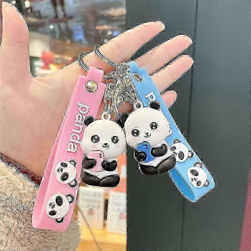 Dww-(Bleu + Rose) Mignon Dessin Anim Panda Porte-cls-Panda Porte-cls-Fille Cadeau-PVC Pendentif Mle-Voiture Porte-cls