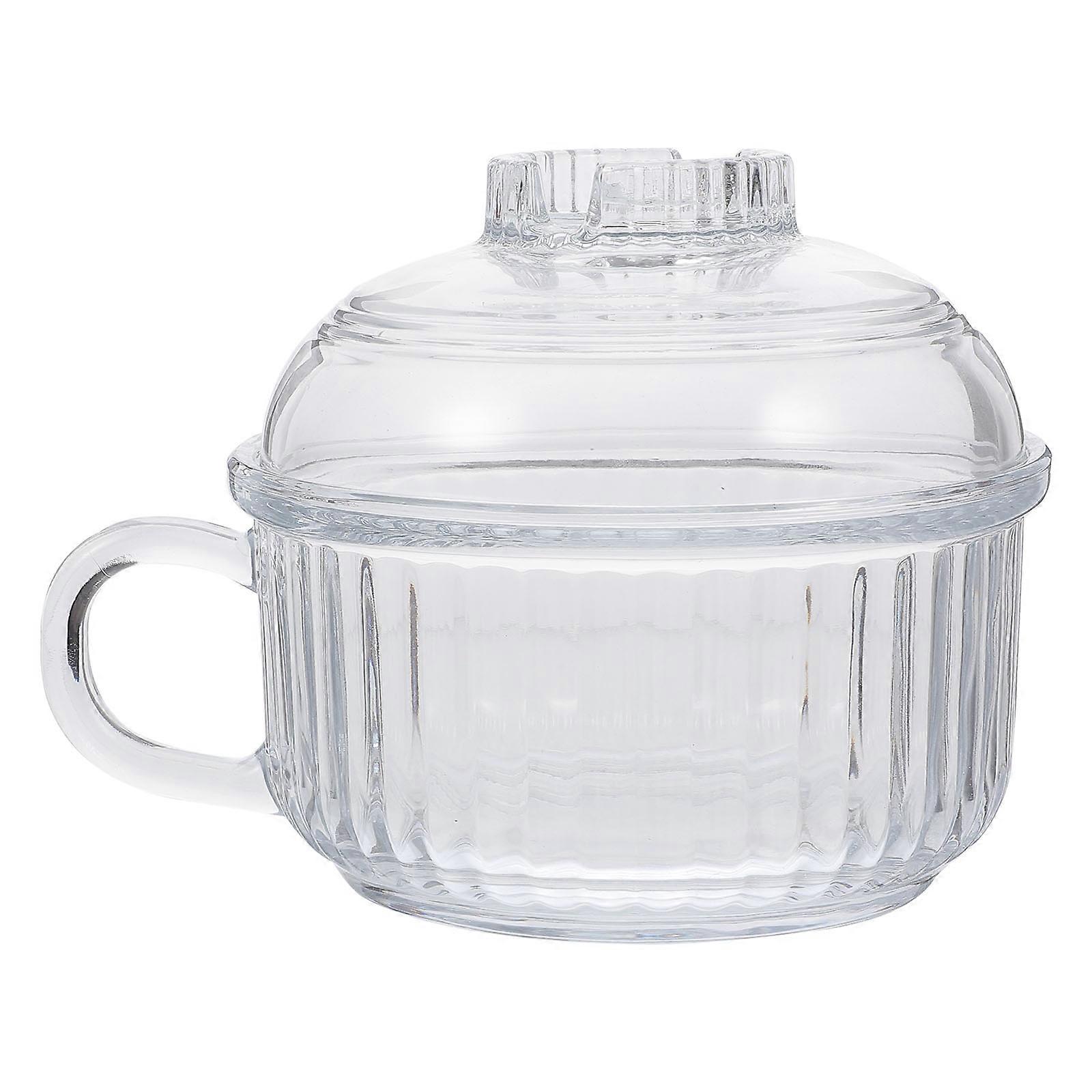 Dishwasher Safe Round Glass Bowl with Lid for Home Use 14.5x14.5cm Noodle Bowl 1Pack