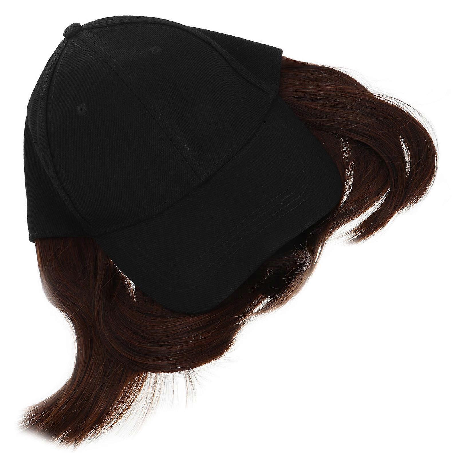 Black Baseball Cap with Hair Extensions for Women Functional 2Pcs Set