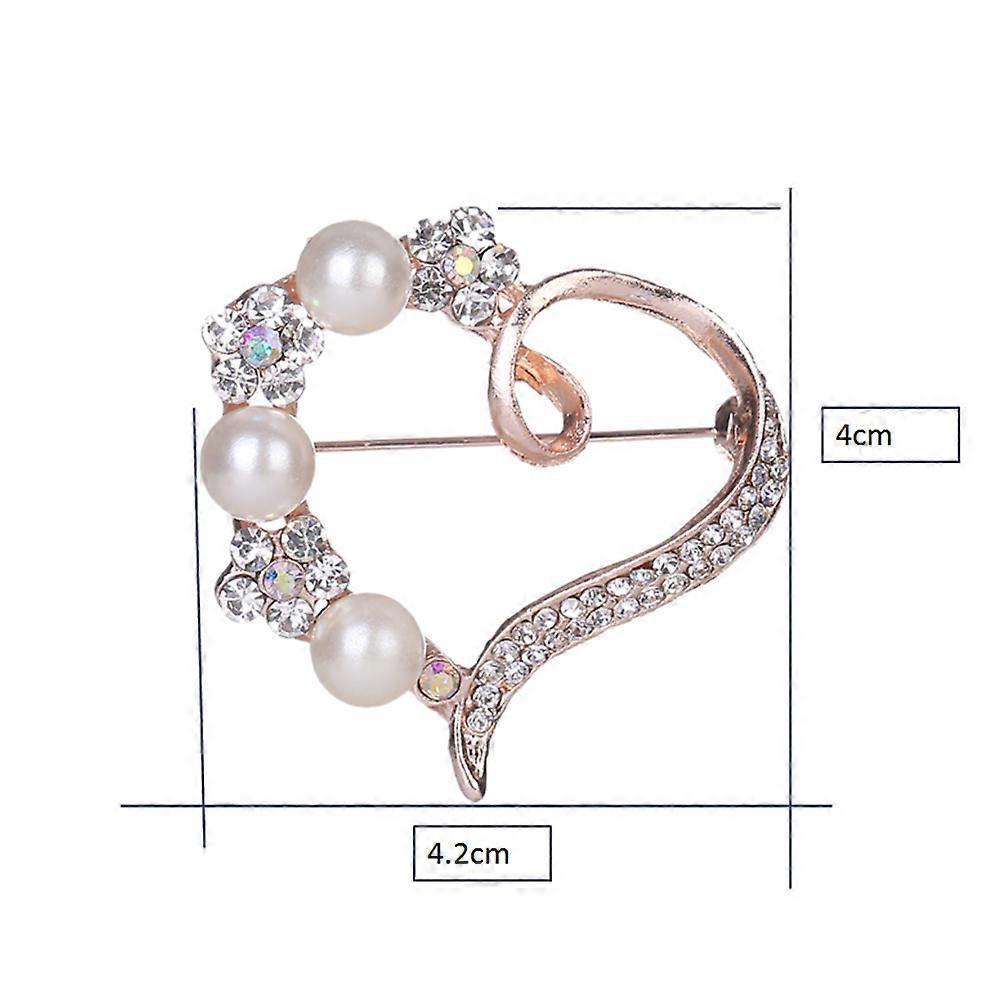 Brooch Pin for Wearing Use Peach Heart Pattern Alloy Crystal Rhinestone Brooch
