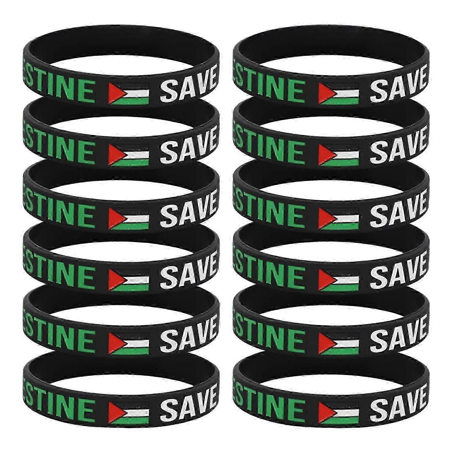 12/24Pcsパレスチナ旗シリコンブレスレットシンボル文字パターンリストバンドメモリアルフェイスカラーリング