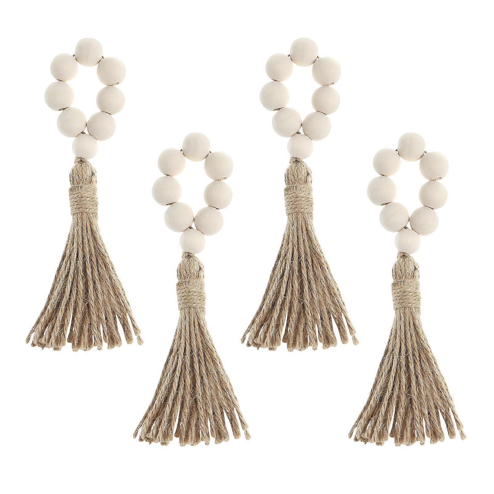 Wooden Beads Napkin Holders for Dining Table 4Pcs Set