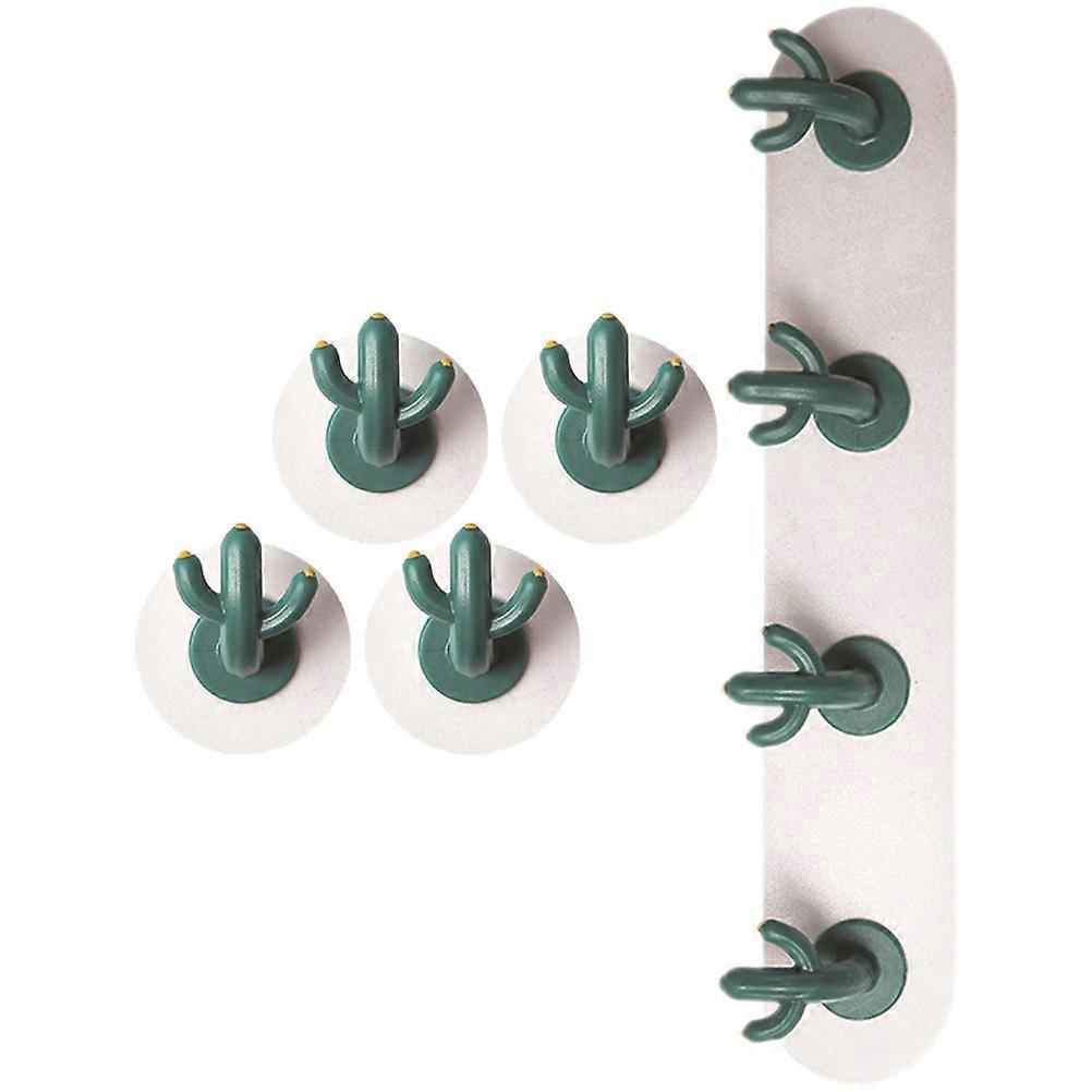 Green Cactus Shaped Hooks Wall Mounted Storage Rack For Office And Dorm Room 6 Sets Hanging Storage