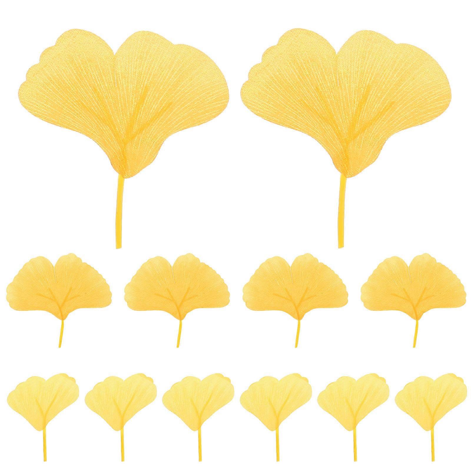 100 stk. simulerte ginkgoblader, imiterte ginkgoblader, fotorekvisitt, dekorativ gjenstand til Thanksgiving, gul