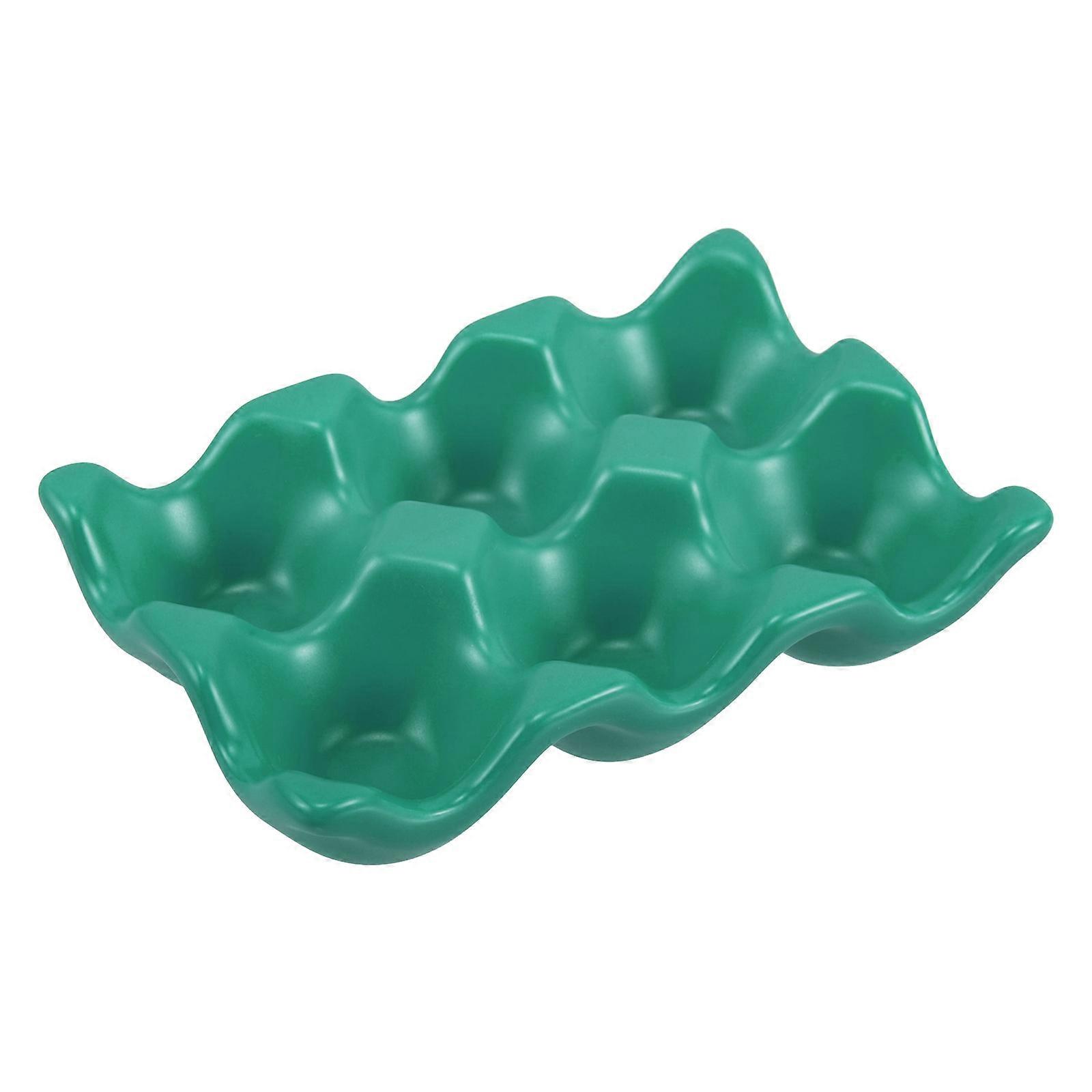 5Pcs Ceramic Egg Tray for Kitchen Countertop 6 Cups Dark Green Holder