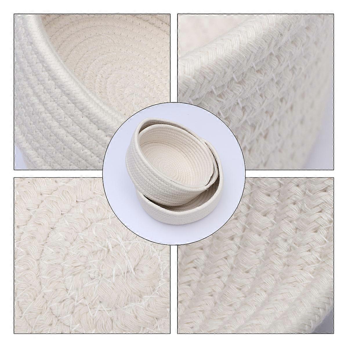 Cotton Woven Basket White Handmade Knitting Thread Basket for Storage 3Pcs