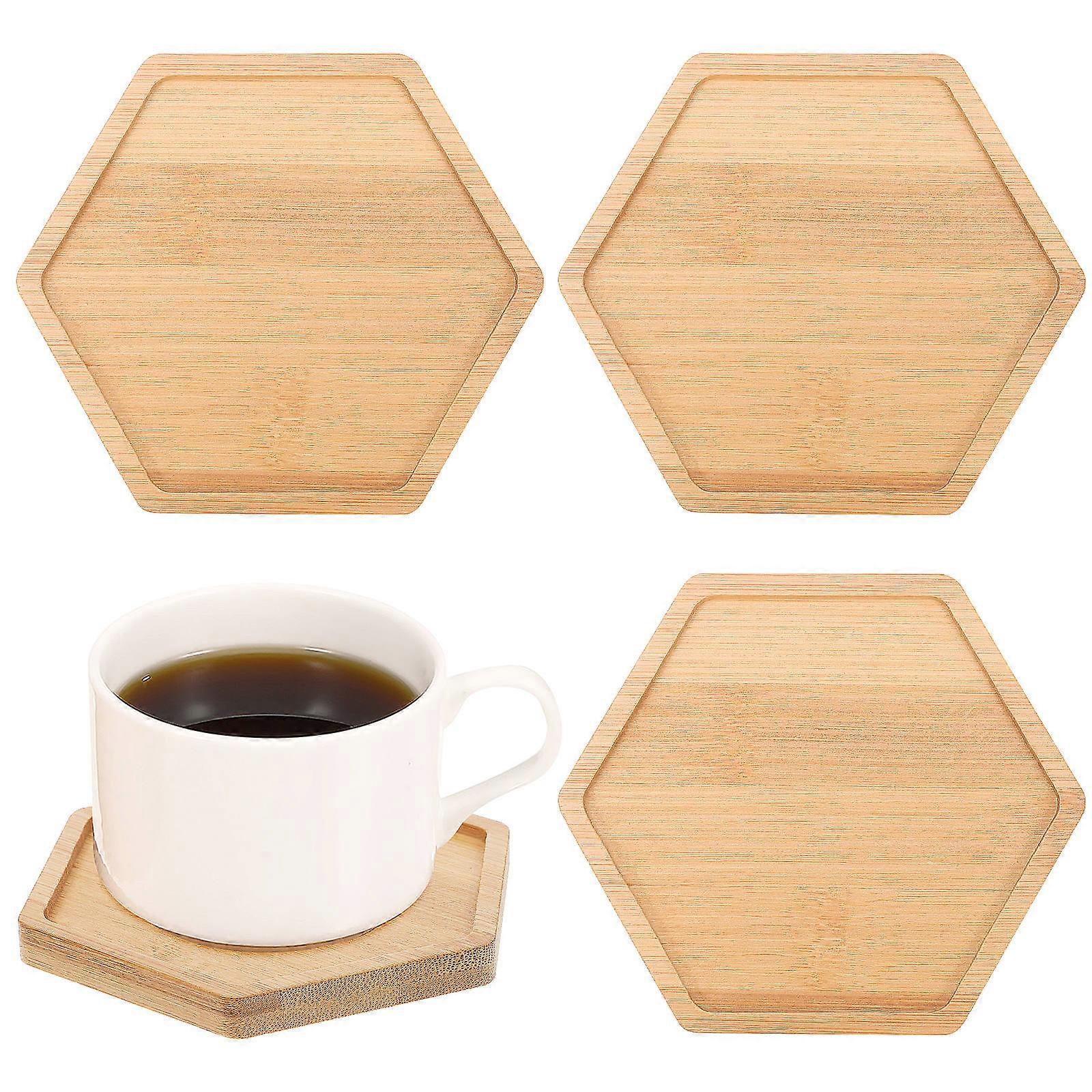 Beige Bamboo Coasters DIY Coasters for Drinks 12Pcs Hexagonal Shape