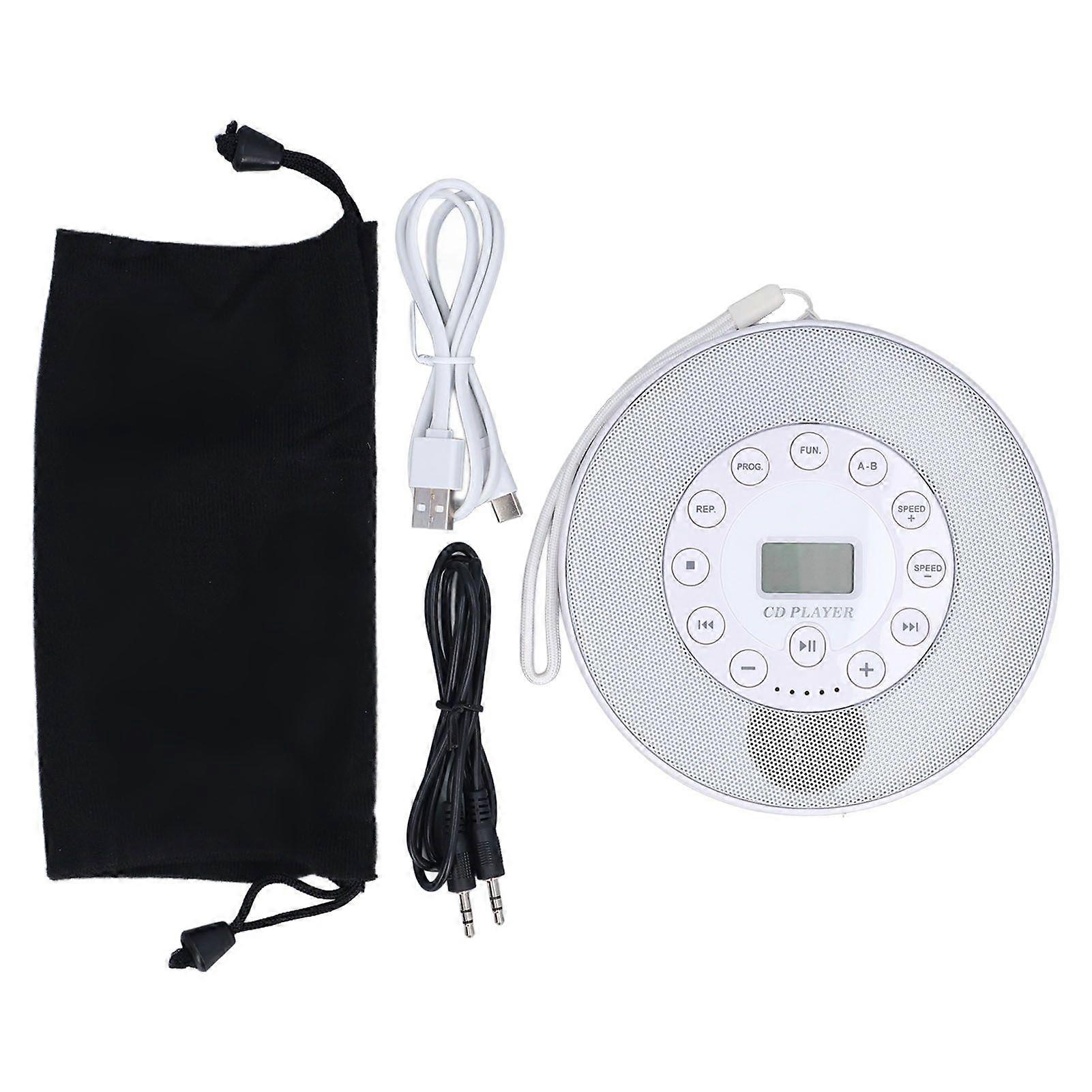 Portable CD Player with Speakers Anti Skip 1500mAh Rechargeable CD Player for CD CD RW MP3 White Without BT