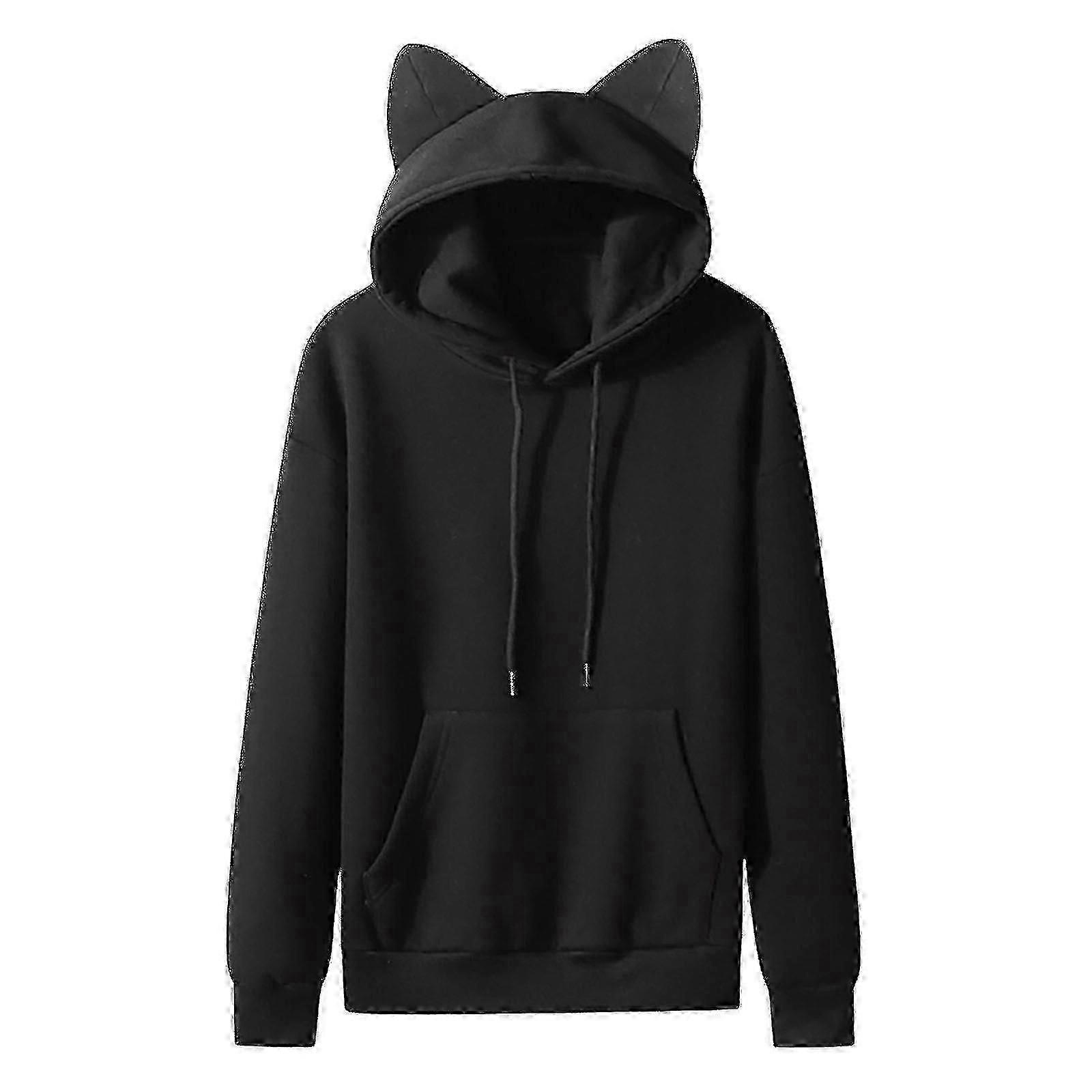 Menn Avslappet Solid Pullover Katt Ører Hette Fleece Pocket Sweatshirt Hettegenser