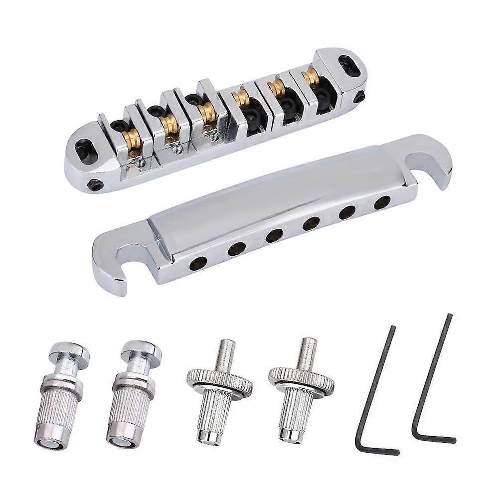 Roller Saddle Bridge & Tailpiece Set Replacement Part for LP Style 6-String Electric Guitar