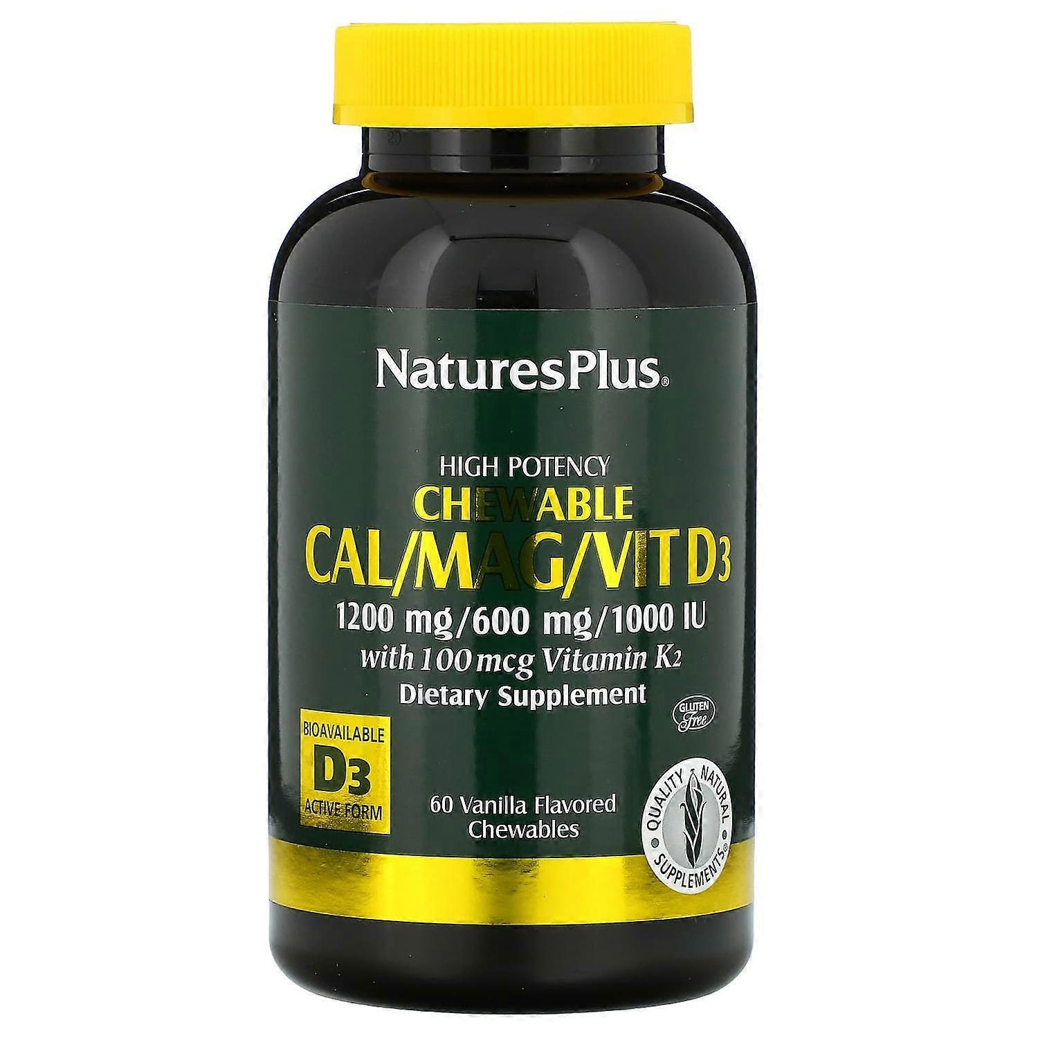 NaturesPlus, High Potency Cal/Mag/Vit D3, Vanilla Flavored, 60 Chewables