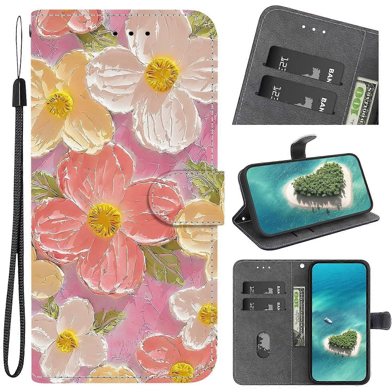 Phone Case for Samsung Galaxy A16 Magnetic PU Leather Wallet Case With Card Holder Slot Shockproof TPU Bumper Pink Flower
