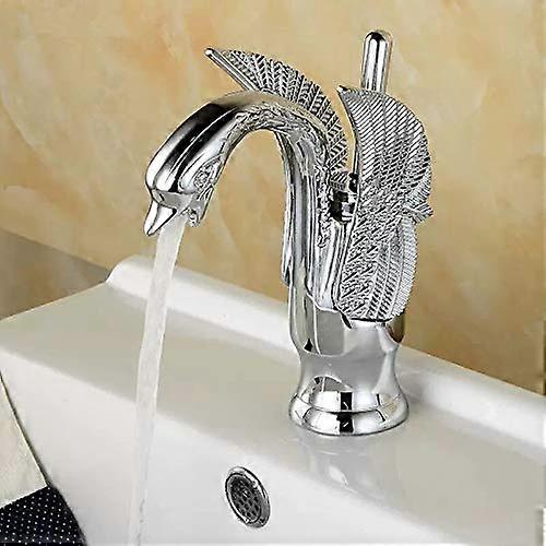 Basin Faucet Brass Swan Design Single Hole Mixer Tap Chrome Finish Cold Hot Water