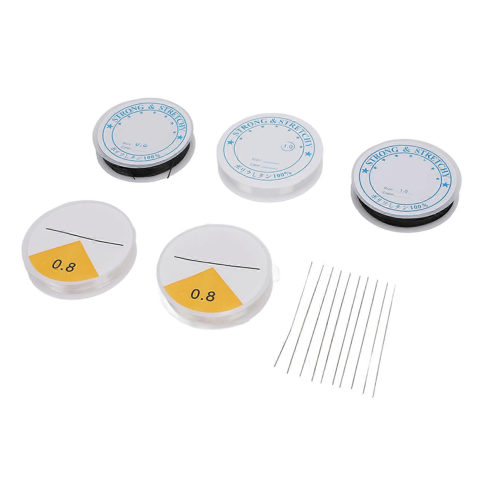 Elastic String Beading Needle Set 5 Rolls 0.8mm & 1mm Clear Black