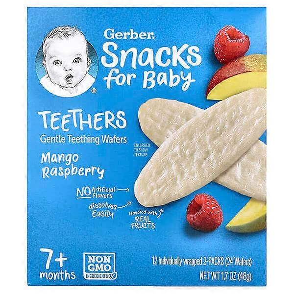 Gerber, Snacks for Baby, Teethers, Gentle Teething Wafers, 7+ Months, Mango Raspberry, 12 Individually Wrapped 2 Packs, 0.14 oz (4 g) Each