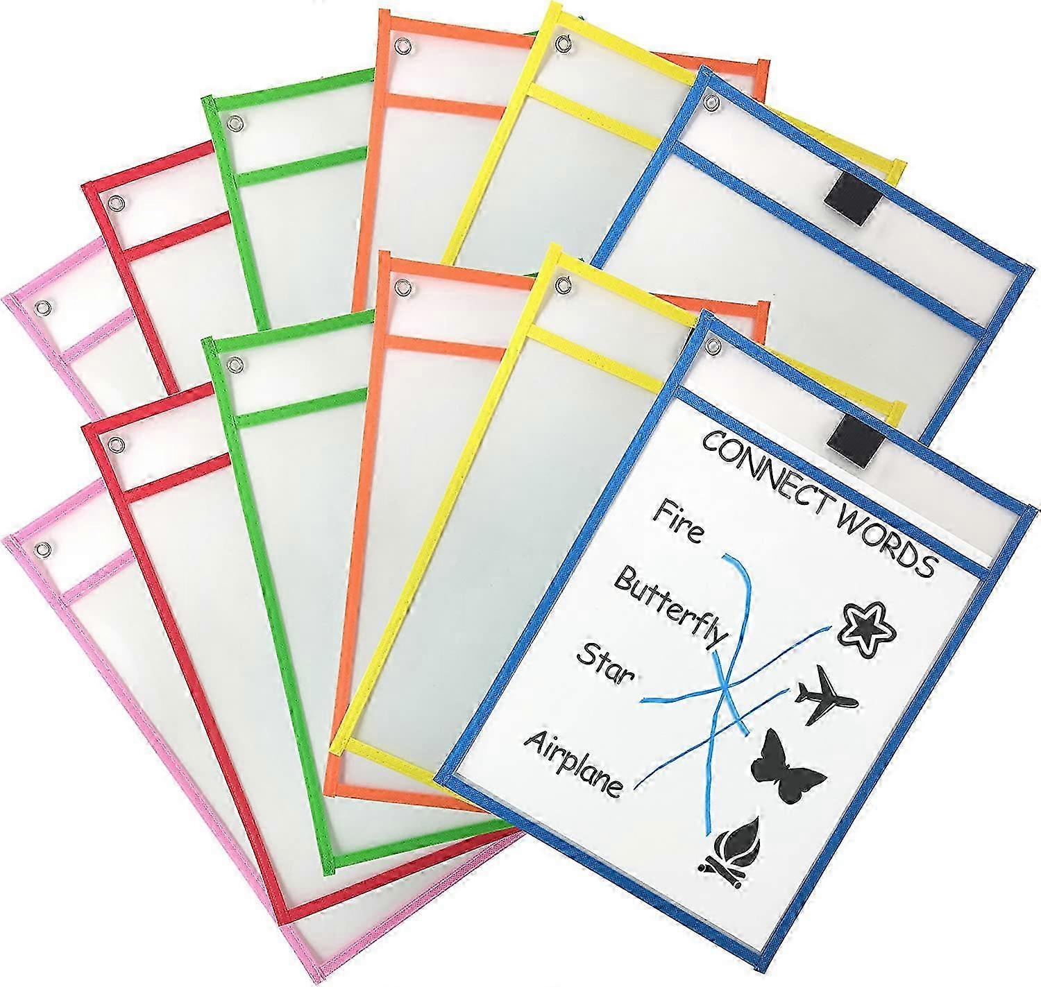 12pcs Dry Erase Pockets, Clear Plastic Dry Erase Sleeves, A4 Dry Erase Sheets for Teaching & Drawing, Card Ticket Holders 25-26s