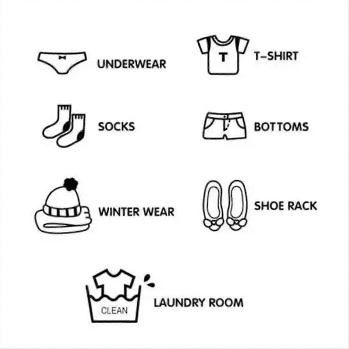 Σετ 4 αυτοκόλλητων ρούχων για διακόσμηση σπιτιού. Κάθε σετ έχει 7 τεμάχια.