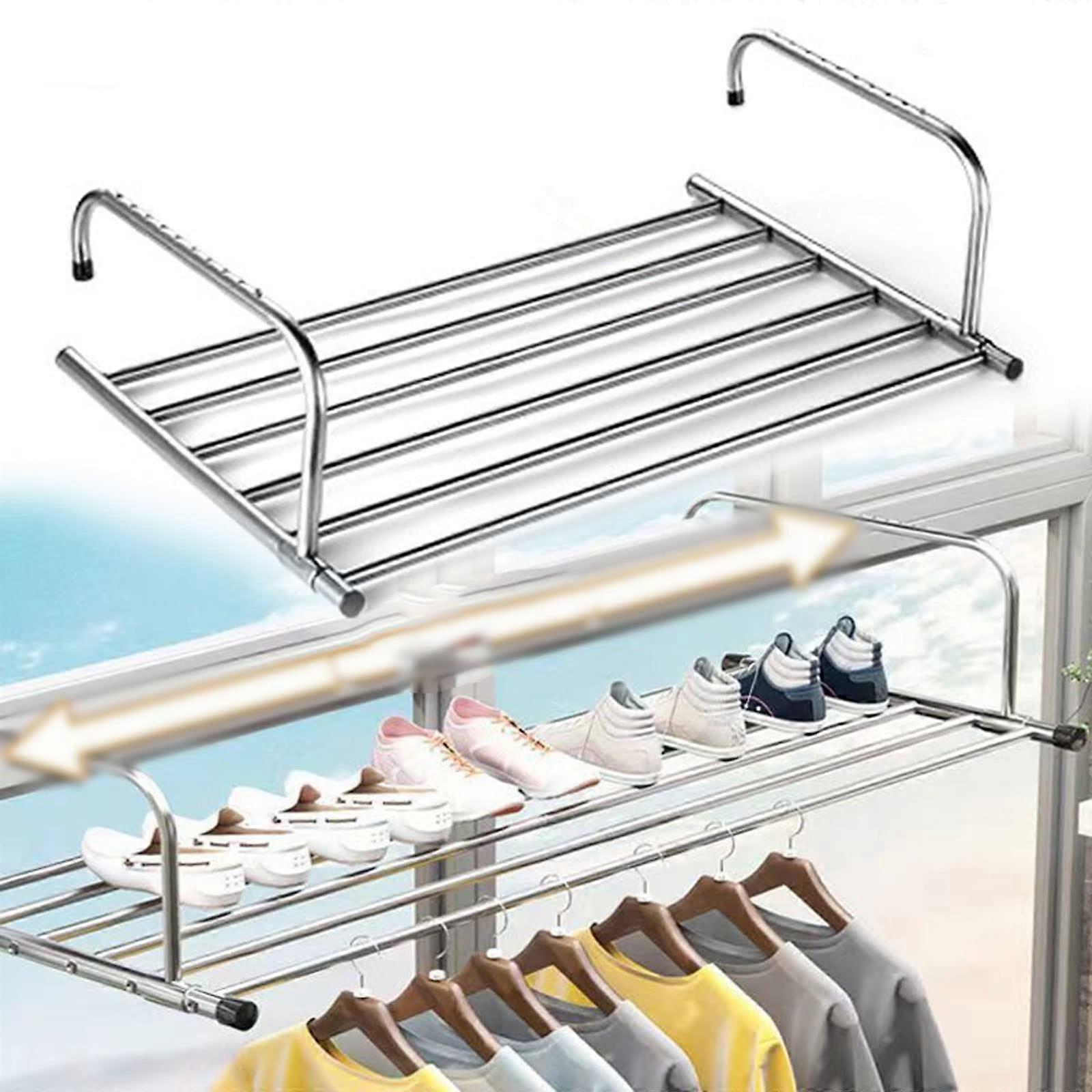 Stainless Steel Drying Rack Windowsill  Expandable Wall Mount Folding Adjustable Retractable Clothes Hanger For Balcony