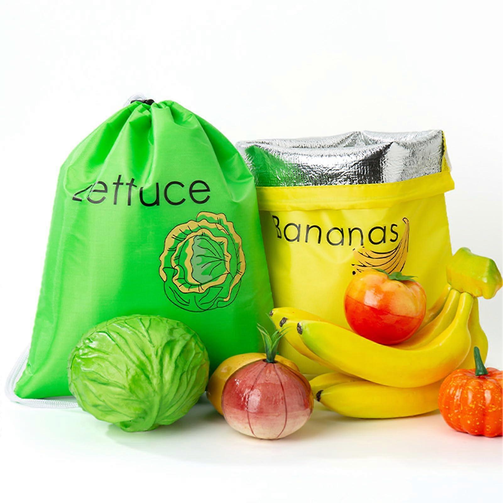 Banana & Lettuce Bag 2 Pack  Fridge Storage, Drawstring Reusable Fruit And Vegetable Bag, Kitchen Picnic Use