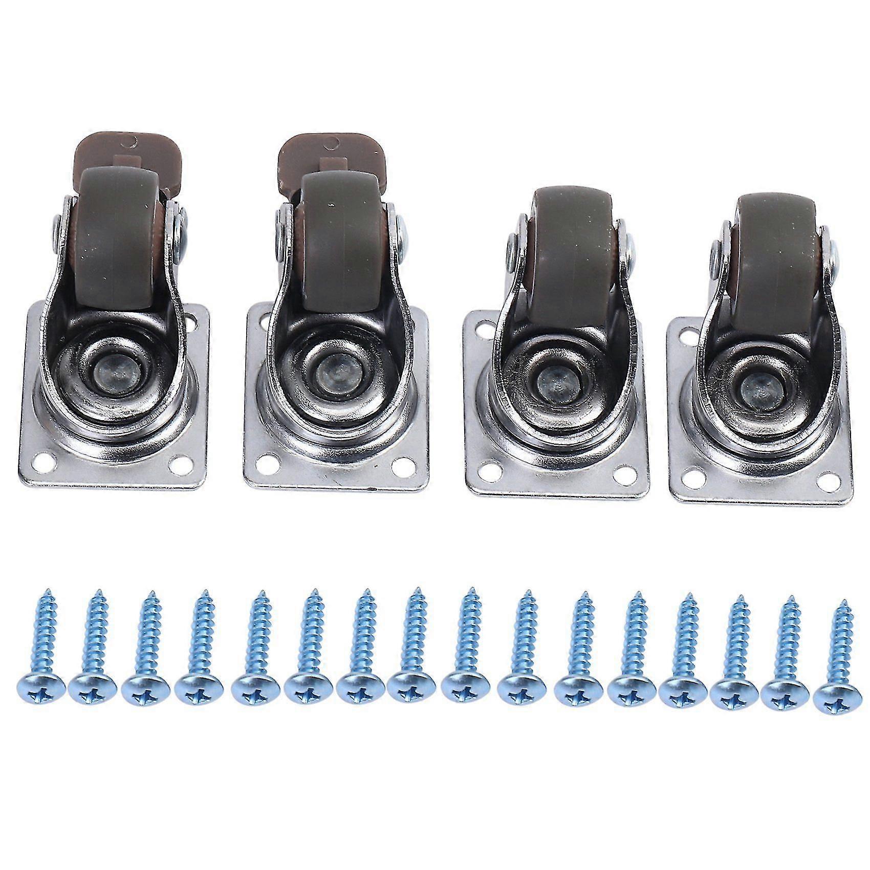 4 Pack 1" Low Profile Casters Wheels Soft Rubber Swivel Caster with 360 Degree Top Plate 100 lb Total Capacity for Set of 4 (2 with Brakes & 2 Without