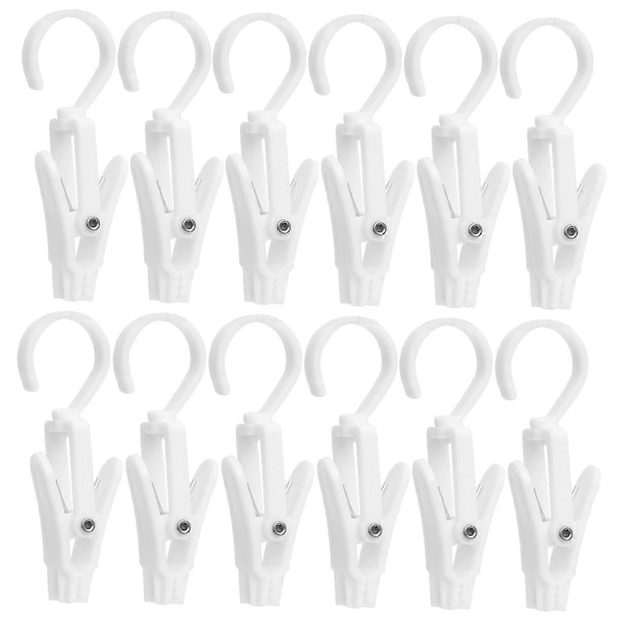 Rotatable Boot Hangers Clips 12 Pcs White MultiUse Laundry Hooks SpaceSaving Closet Organization