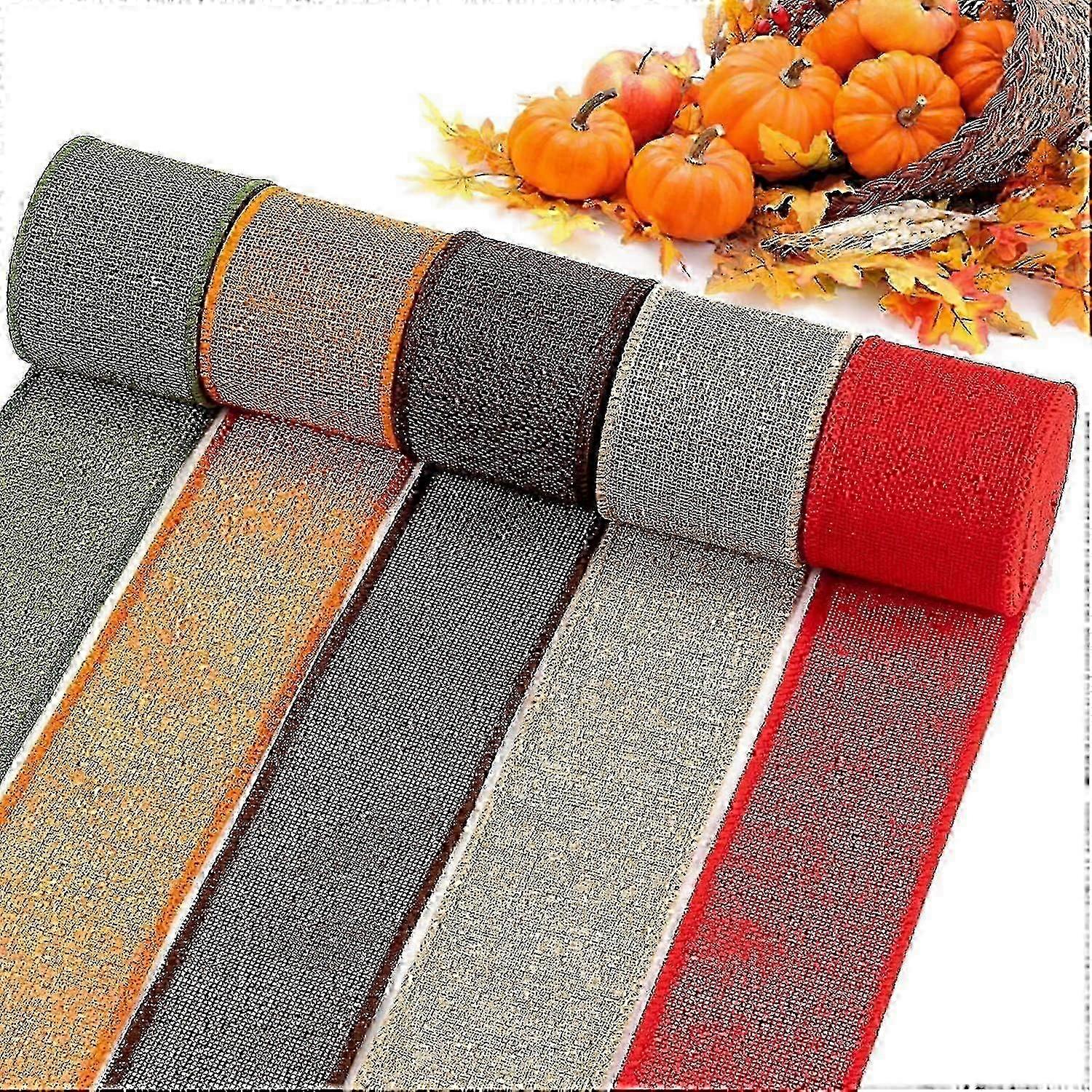 Decorative Burlap Ribbon Rolls for Wreaths and Gift Wrapping - 5 Colours
