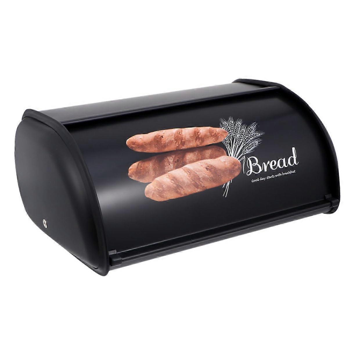 Retro Black Bread Box with Wide Base for Kitchen Countertop Storage and Bakery Food Organization