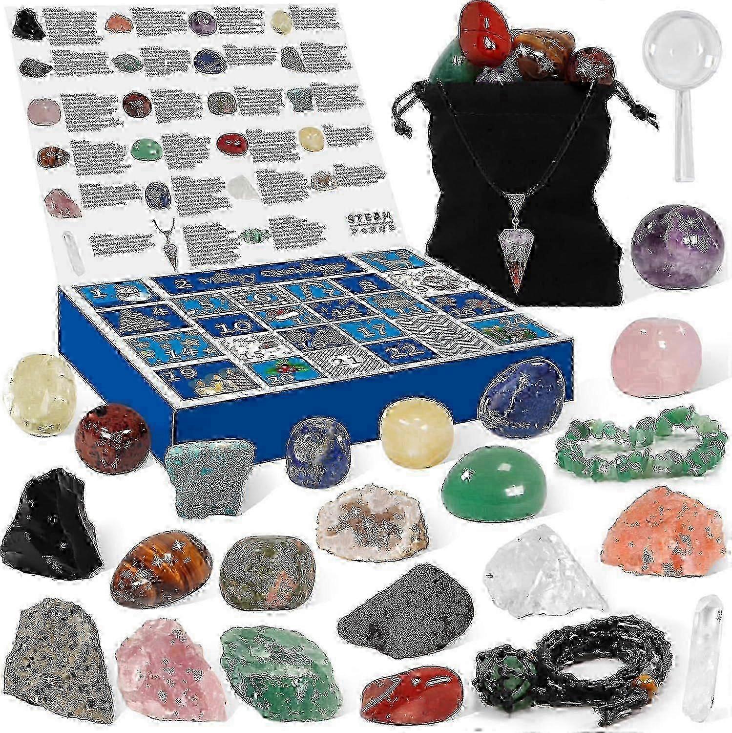 Crystal Advent Calendar 2025 Rock Mineral & Fossil Collection 24-Day Christmas New Arrival